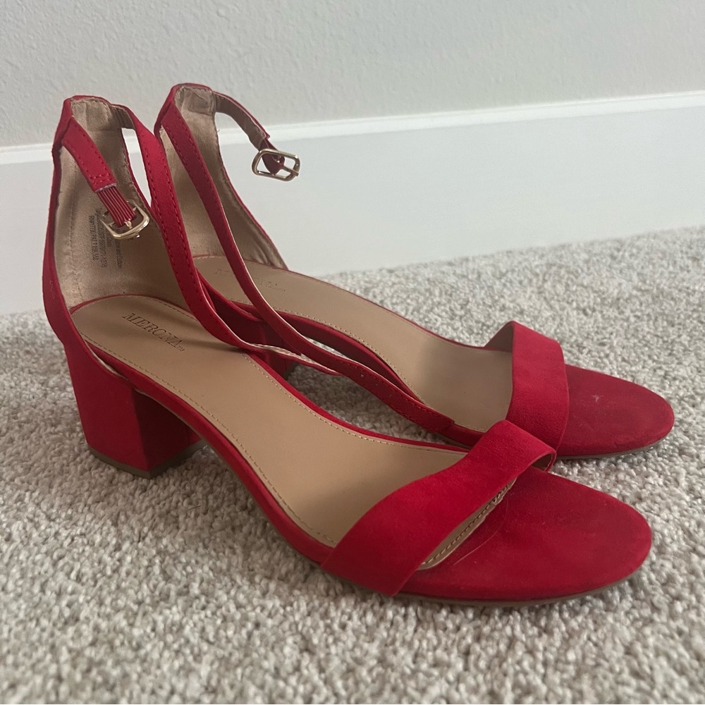 Merona Red Black Open Toe Sandal Heels
